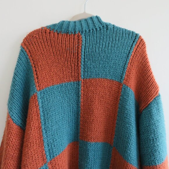 DRESSED IN LALA Rue Oversized Checkered Knit Sweater in Rust Blue - Size S/M - Picture 10 of 13